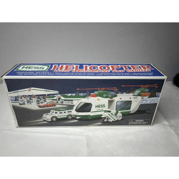 2001 Hess Truck, Helicopter With Motorcycle And Cruiser Brand New In Box - Picture 5 of 6